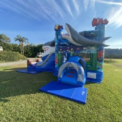 3D Shark Bite jumping castle with slide bouncy castle hire Brisbane redlands 1719297547 3D Shark Bite Combo Jumping Castle