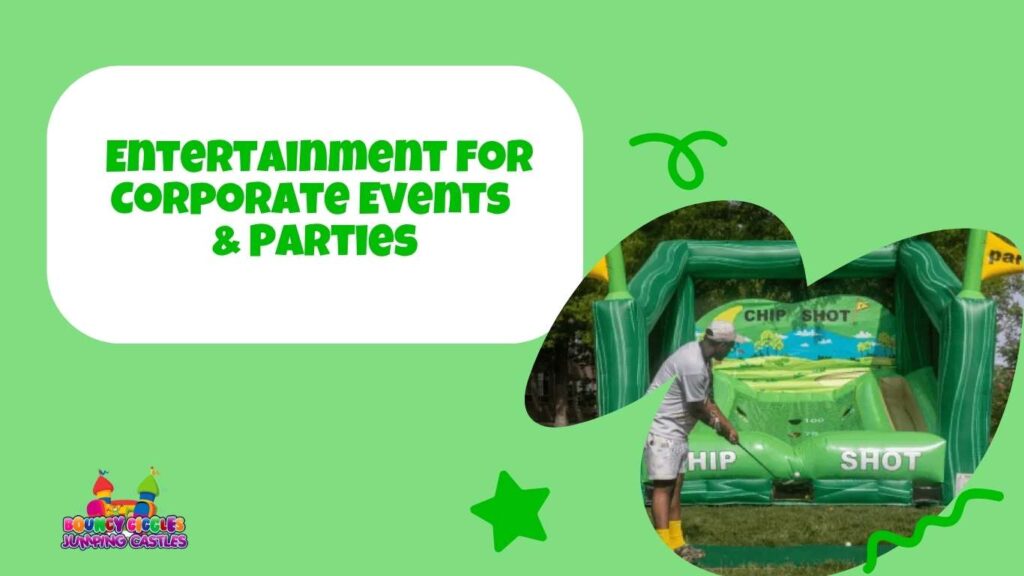 Guy playing the sports inflatable golf chip shot game as part of the Bouncy Giggles adult jumping castle hire range