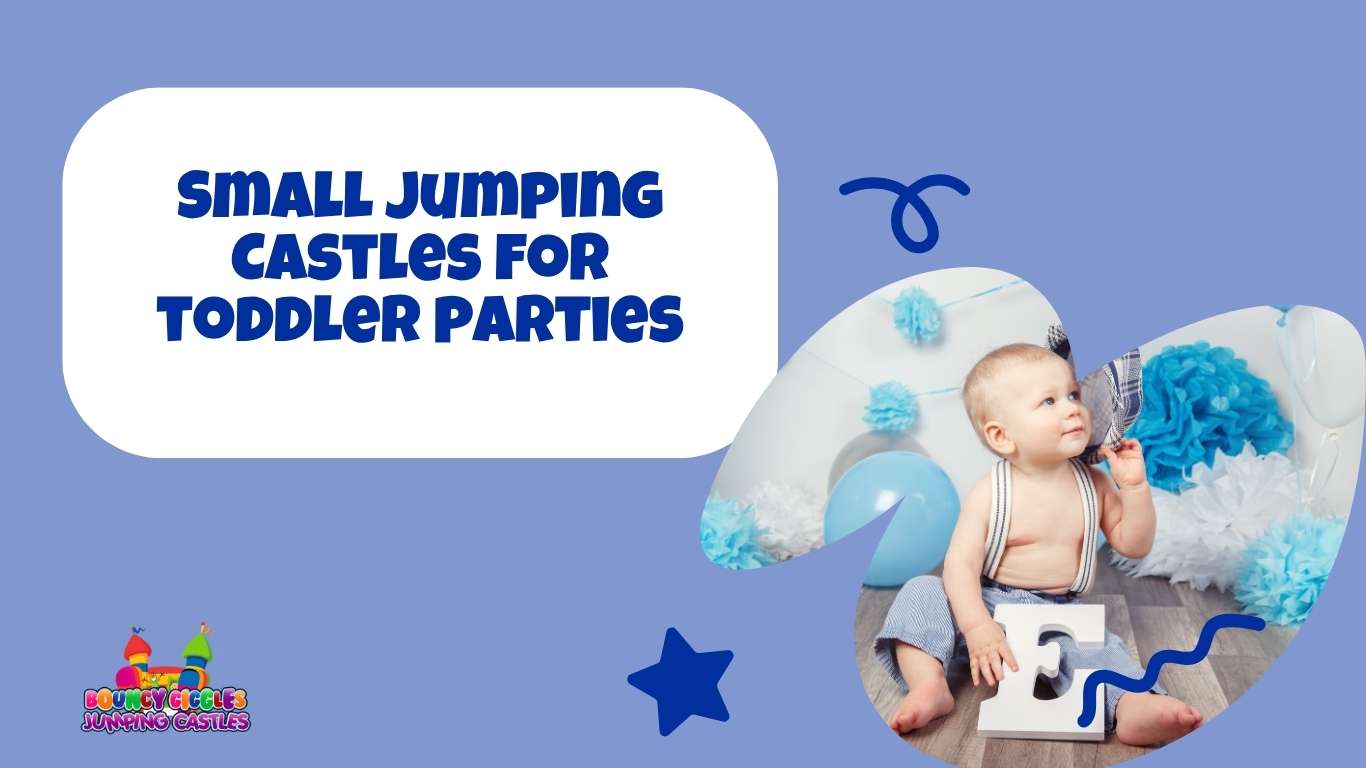 Toddler sitting on the floor smiling representing small jumping castle hire Brisbane for birthday parties