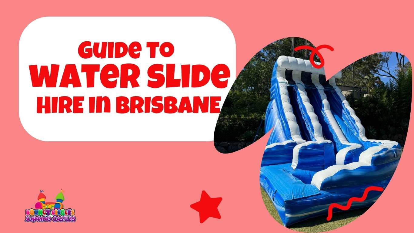 Guide to water slide hire Brisbane showing professional installation of dual lane waterslide in park setting